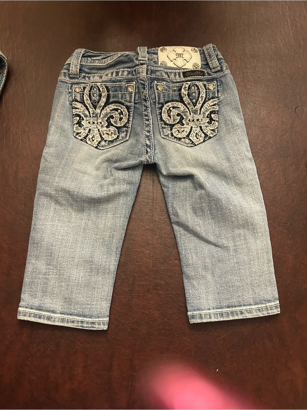 Miss Me Light Blue Embroidered Fleur-de-Lis Kids Shorts